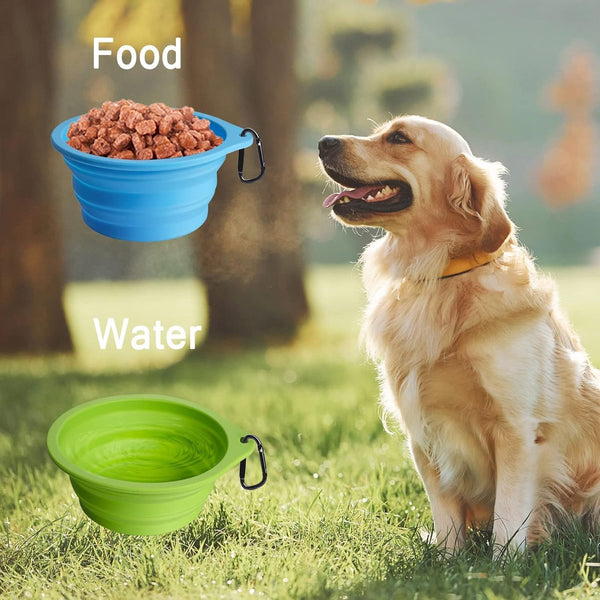 Hondenbakken, opvouwbare hondenbak, 2 stuks, siliconen waterbak voor honden onderweg, draagbaar, lekvrije reispakjes met karabijnhaak voor honden en katten, voor water en voer (lichtblauw,