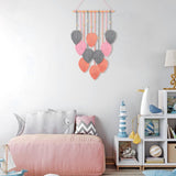 Macramé wandtapijt, boho-decoratie, macramé, wandtapijt met houten kralen en roze bladeren, wandtapijt voor slaapkamer, kinderkamer, wanddecoratie (roze)