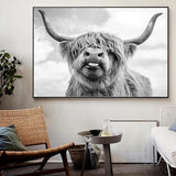 Nordic Highland koe canvas foto's, wandprint schilderij Schotse hooglanden koe prints wandschilderijen, moderne hooglandrundvlees muurkunst poster woonkamer decoratie, geen lijst (50 x 70 cm)