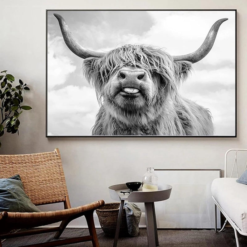 Nordic Highland koe canvas foto's, wandprint schilderij Schotse hooglanden koe prints wandschilderijen, moderne hooglandrundvlees muurkunst poster woonkamer decoratie, geen lijst (50 x 70 cm)