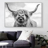 Nordic Highland koe canvas foto's, wandprint schilderij Schotse hooglanden koe prints wandschilderijen, moderne hooglandrundvlees muurkunst poster woonkamer decoratie, geen lijst (50 x 70 cm)