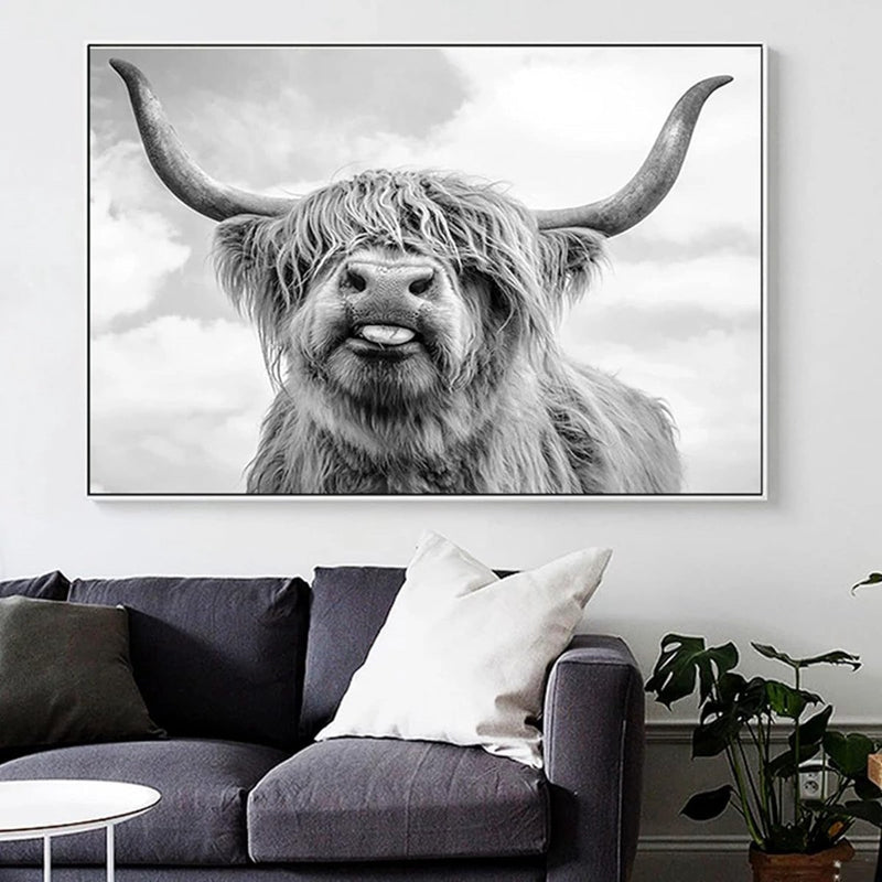 Nordic Highland koe canvas foto's, wandprint schilderij Schotse hooglanden koe prints wandschilderijen, moderne hooglandrundvlees muurkunst poster woonkamer decoratie, geen lijst (50 x 70 cm)