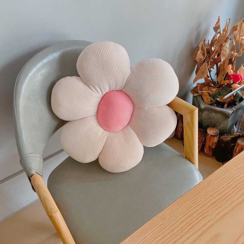 Bloemenvloerkussen Tatami bloemvormig pluche decor, comfortabel zitkussen voor kinderkamer, thuis, op de bank (50 x 50 cm, wit & roze - a)