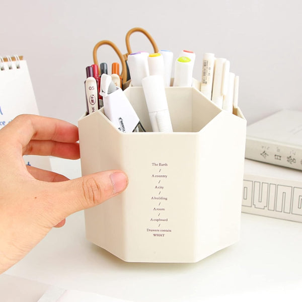 360 graden draaibare bureau-organizer, multifunctionele pennenhouder, gepersonaliseerde creatieve kantoorpennenhouder, multifunctionele opbergdoos (niet-recht wit)
