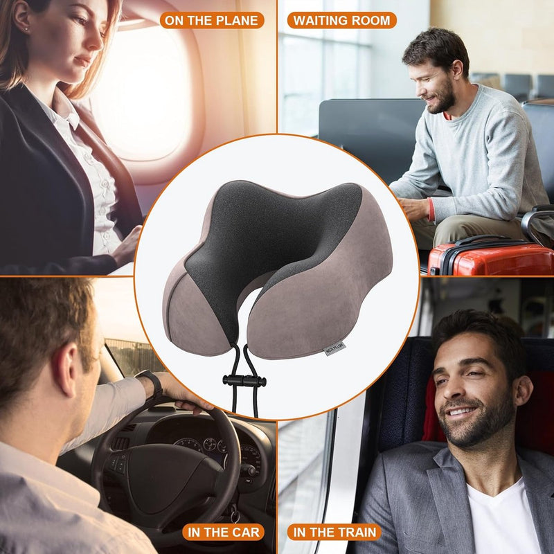 Nekkussen in het vliegtuig, reiskussen van traagschuim met fluweelzachte overtrek, voor volwassenen, voor reizen, camping, kantoor en huis (lichtroze)