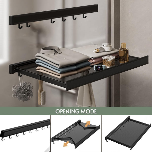 Wandgemonteerde waslijn, opvouwbare waslijn met intrekbaar droogrek voor terras, slaapkamer, keuken, compact aluminium. 44x4,7x2,2cm