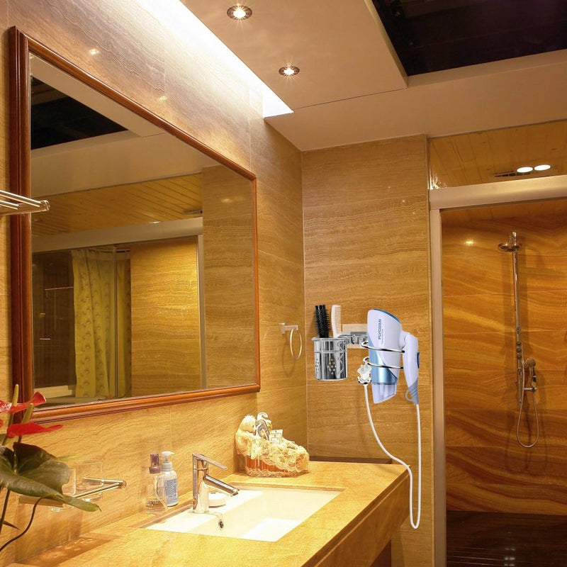 Föhnhouder roestvrij staal, haardrogerhouder zonder boren, zelfklevende houder, glanzend gepolijst roestvrij staal (föhnhouder)