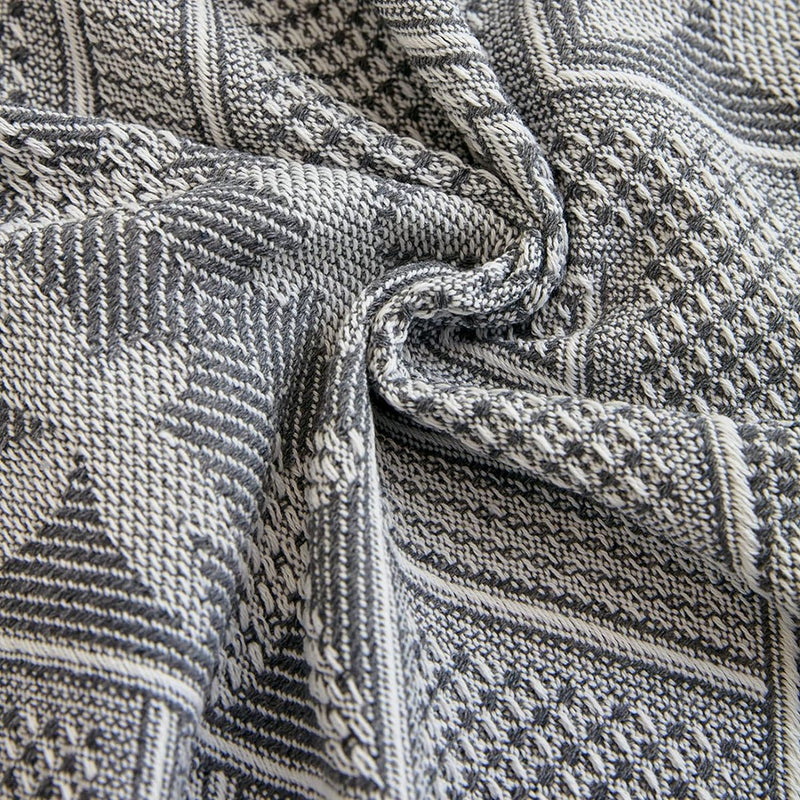 Grote banksprei voor 3-zitsbank met decoratieve kwastjes, dubbelzijdige bankhoes banksprei voor bank en bed, ruitpatroon met bladeren en bloemen - lichtgrijs, 180 x 300 cm