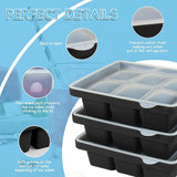 3 stuks ijsblokjesvormen, siliconen ijsblokjeshouder, XL met deksel, stapelbaar en vaatwasmachinebestendig, voor bier-, wijn- en babysnacks, zwart, set van 3 (18 ijsblokjes))