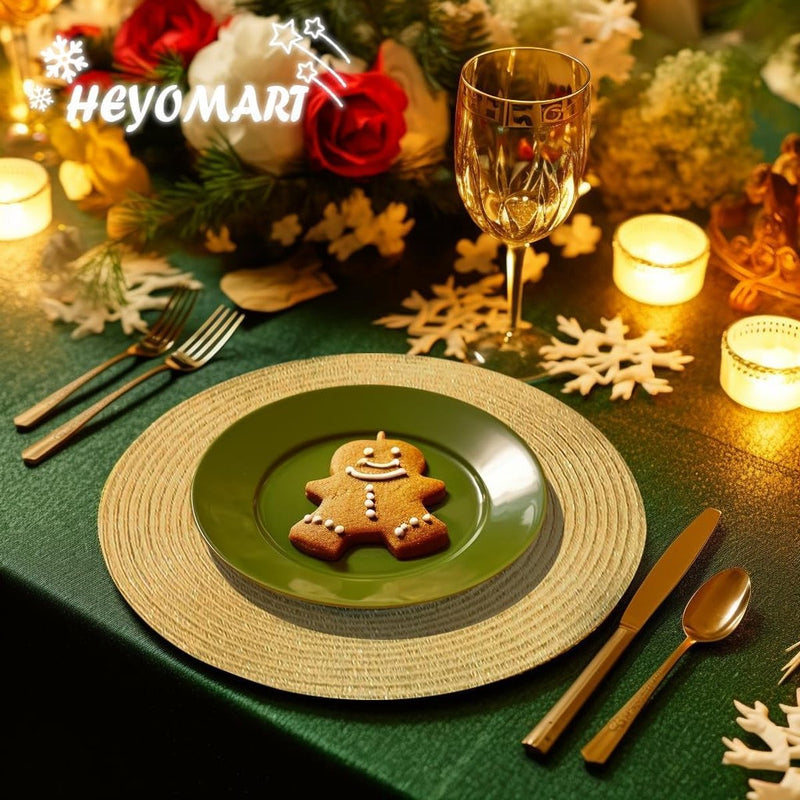Set van 6 ronde gevlochten placemats, afwasbaar, goud, rond, wasbaar, hittebestendig, voor Kerstmis, bruiloft, feest, keuken, decoratie, 38 cm