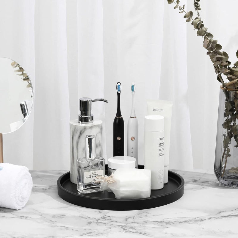 Rond dienblad, marmeren dienblad van hars, decoratief dienblad voor de badkamer, make-up cosmetische organisator, opbergbak voor woonkamer, bureau, keuken, badkamer, mat zwart