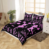 meisjes-beddengoed, 135 x 200 cm, jubelsport, dekbedovertrek voor cheerleaders, geschenken, tieners, meisjes, gymnastiek, trainer, roze, paars, glitter, pailletten, bedset met hart en