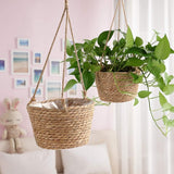 Hangende stroplantenbak 20 cm jute touw hangende mand mandafdekking voor binnen en buiten vetplanten, kruiden en kleine planten
