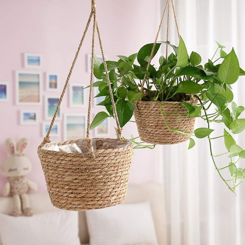 Hangende stroplantenbak 20 cm jute touw hangende mand mandafdekking voor binnen en buiten vetplanten, kruiden en kleine planten