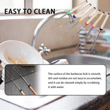 6 barbecuevorken, 1 roze olieborstel, telescopische barbecuespiesjes, roestvrijstalen stokken, barbecuestokken, intrekbare grillstokken, marshmallow grillstokken, geschikt voor kamperen, feest, tuin