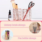 Set van 2 roségouden pennenhouder Mode opengewerkte ijzeren kunst schrijfinstrumentenhouder Make-upborstelhouder Make-upborstelhouder Potloodhouder Metalen pennenhouder Bureau (roze)