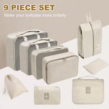 9-delige kofferorganizerset voor vakantie en reizen, packing cubes, reisorganizer, packing cubes, kledingtassen, kofferorganizer voor vakantie en reizen - beige