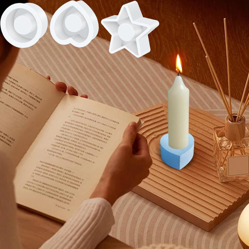 3 stuks siliconen mal kaarsenhouder kaarsen, siliconen mallen, doe-het-zelf siliconen kaars mallen hartvormige sterren, rond etc, voor sfeer, meubeldecoratie, doe-het-zelf cadeaus voor kunst woondecoratie
