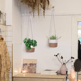 Hangende bloempotten, 20 cm, zeegras, plantenpot, hangende plantenmand, natuurlijk katoen, handgeweven bloemenhanger, plantenhanger met lang hangend touw voor binnen en buiten (groot)