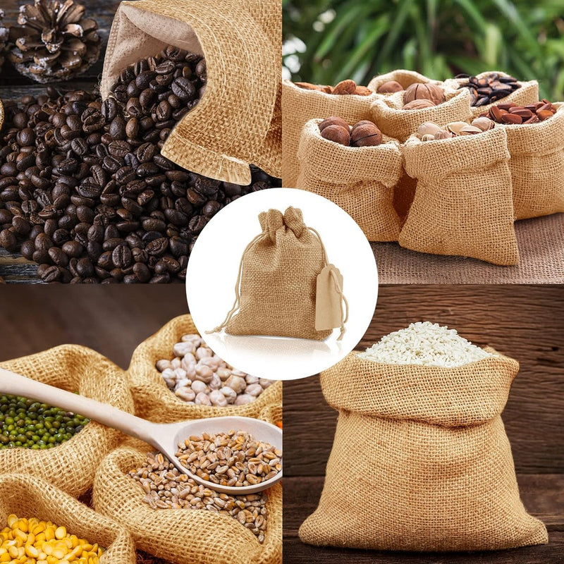 30 stuks kleine jutezakjes met trekkoord, 9 x 12 cm, herbruikbare linnen zakjes, geschenkzakjes, kleine jutezakjes voor sieraden, bruiloft, feest, Kerstmis (geelbruin)