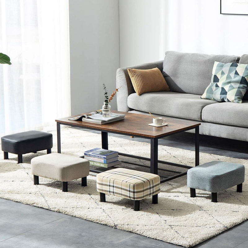 Rechthoekige voetenbank, zitkruk, 42 x 29 x 23 cm, gevoerde kruk van katoenen doek, houten poten, comfortabele en dikke zitbank, ruimtebesparend, voor woonkamer, hal, kantoor, lichtgrijs