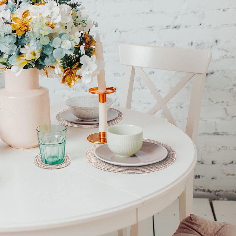 Geweven ronde placemats met 8, 38 cm placemats van katoen en 11 cm onderzetter, hittebestendige wasbare placemats voor keuken, eettafel (grijs)