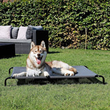 Outdoor hondenbed verhoogd, stabiel huisdierbed met goede luchtcirculatie beschermt tegen kou van de vloer, 117 x 85 cm, afneembare overtrek van ademend netweefsel, robuust metalen frame, grijs