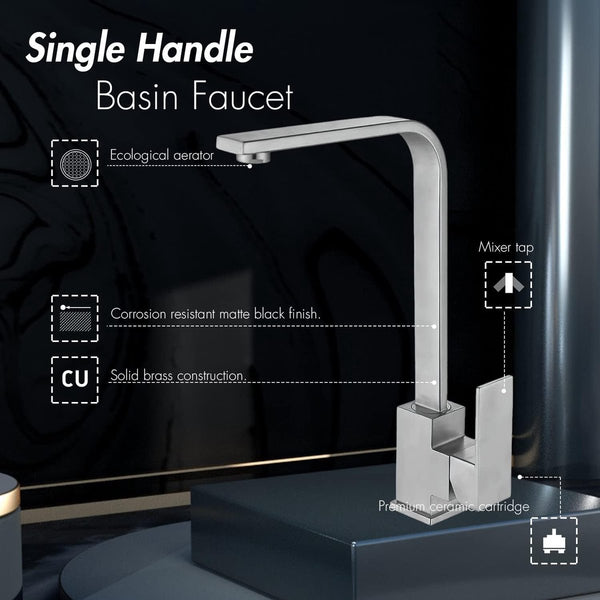 Kraan voor de keuken, 360 graden draaibaar, wastafelmengkraan, wastafelarmatuur, eenhendelmengkraan, modern, elegant, chroom, roestvrij staal, keukenkraan