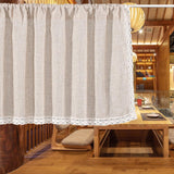 Korte gordijnen voor ramen, linnen vitrage, bistrogordijn met kant, korte gordijnen, keukengordijnen voor café-keuken, woonkamer en decoratie, 150 x 45 cm