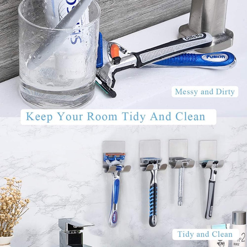 Scheerapparaat houder douche scheerapparaat houder haak zelfklevende haken wandhaken dubbele haak multifunctionele haak roestvrij staal waterdichte badkamer 4 stuks