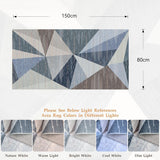 Modern woonkamertapijt, wasbaar, laagpolig tapijt, slaapkamer, wollig, antislip, tapijt, eetkamer, tapijt, geometrisch tapijt, 80 x 150 cm, blauw