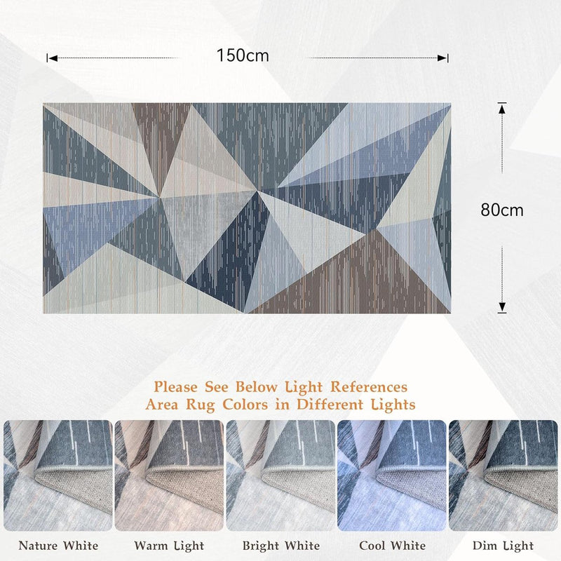 Modern woonkamertapijt, wasbaar, laagpolig tapijt, slaapkamer, wollig, antislip, tapijt, eetkamer, tapijt, geometrisch tapijt, 80 x 150 cm, blauw