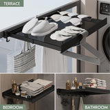 Wandgemonteerde waslijn, opvouwbare waslijn met intrekbaar droogrek voor terras, slaapkamer, keuken, compact aluminium. 44x4,7x2,2cm