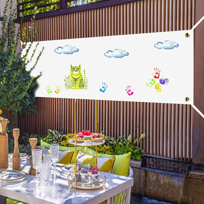 Set van 2 grote blanco banners, witte banners, zelf vormgeven, gepersonaliseerd, blanco lang met oogjes voor verjaardag jeugdwijding, polyester feestbanner met 10 m hangend touw voor feestfeesten, 180