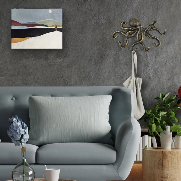 Oktopus garderobehaken, rustieke garderobehaken, gietijzeren wandhaken met schroeven, kledinghaken, om op te hangen, kleding, sleutels, hoeden, tassen, zwart-goud