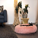 Donutbed voor honden en katten, wollig hondenbed rond voor kleine en grote huisdieren, Ø 50 cm, zacht kattenbed van knuffelig pluche, hondenkussen met extra dikke vulling, roze