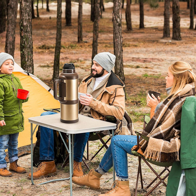 Thermosfles, thermoskan, 4,0 l, roestvrijstalen drinkfles, thermosfles met 3 drinkbekers, dubbelwandige isolatie, camping, waterfles met handvat, 24 uur warm en koud (goud)
