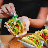 2-delige tacohouderset, hotdoghouder met 2 kruidenbekers, metalen tacoschelpen, duurzame Ttaco-schelpen, voor het maken van tacohouders