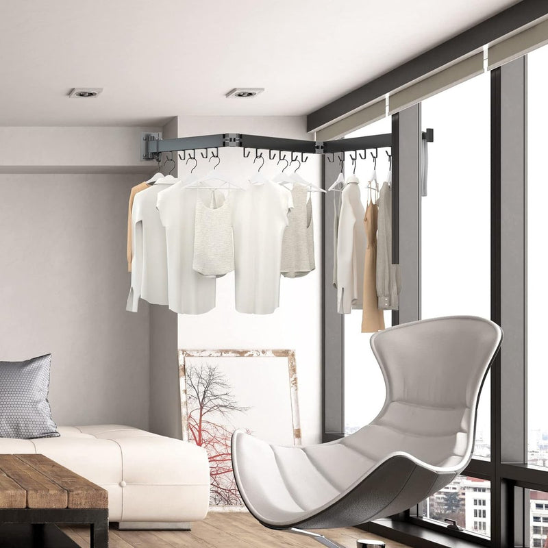 Intrekbare kledingdroger, wandmontage met handdoekenrek, ruimtebesparend opvouwbaar, sterk laadvermogen voor balkon, wasruimte, badkamer, terras en slaapkamer (zwart, 3X)