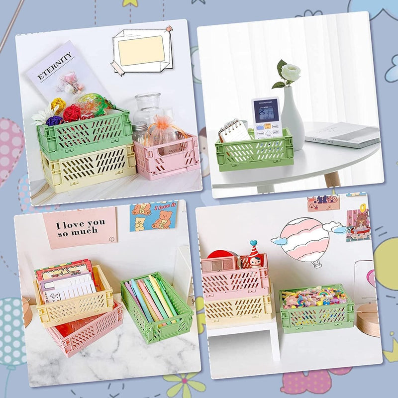 Set van 4 mini-manden, kunststof, vouwbox, opbergkist, stapelbare fruitkist, kunststof, klapmand voor keuken, werkkamer en kantoor (meerkleurig)