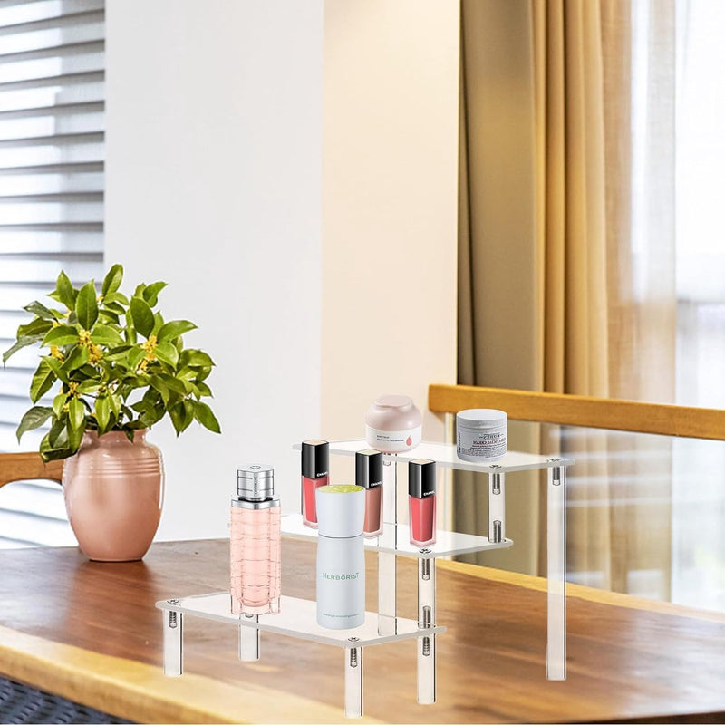 Acryl displaystandaard, 3 niveaus, transparant acryl riser display, rek, standaard, acryl organizer, standaard voor poppen, cosmetica, dessertdisplay, 30 x 20 x 15 cm (3-traps transparant