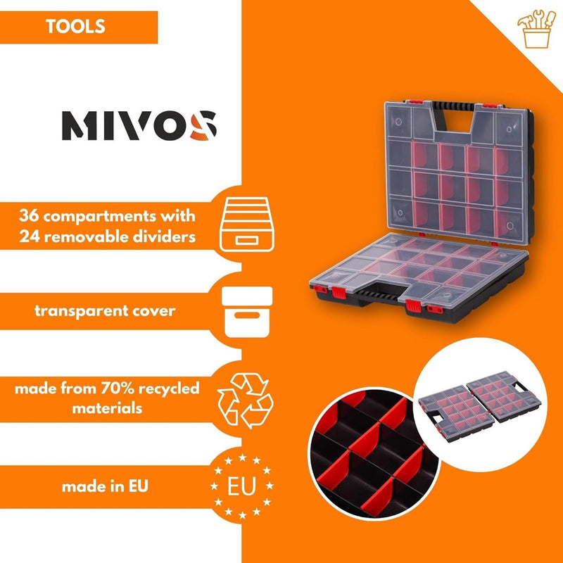 Dubbelzijdige assortimentsbox 20 inch met verstelbare vakken / 2-zijdige sorteerbox / opbergbox 490 x 390 x 130 mm / stevige gereedschapskist voor werkplaats