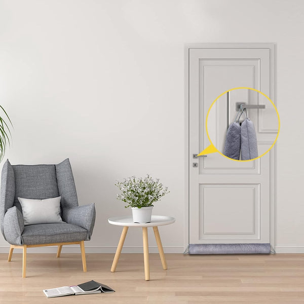 Tochtstopper, 87 cm, extra zware deurafdichting, wasbaar, energiebesparend, tochtstopper voor deuren en ramen, met 4 zelfklevende haken, blokkeert lucht insect, licht geblokkeerd, deuropeningen