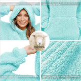 Oversized sherpa-deken met capuchon voor dames en heren, lange comfortabele sherpa-deken, sweatshirt, ruige trui, pluche, warm, gezellig, eenheidsmaat