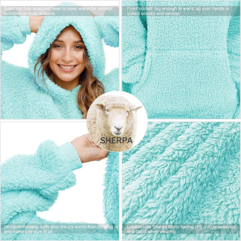 Oversized sherpa-deken met capuchon voor dames en heren, lange comfortabele sherpa-deken, sweatshirt, ruige trui, pluche, warm, gezellig, eenheidsmaat