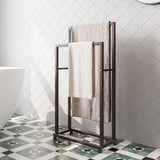 Handdoekenrek, handdoekenrek vrijstaand met 2 handdoekstangen, badkamer badhanddoekhouder staal, badkamer handdoekhouder, brons