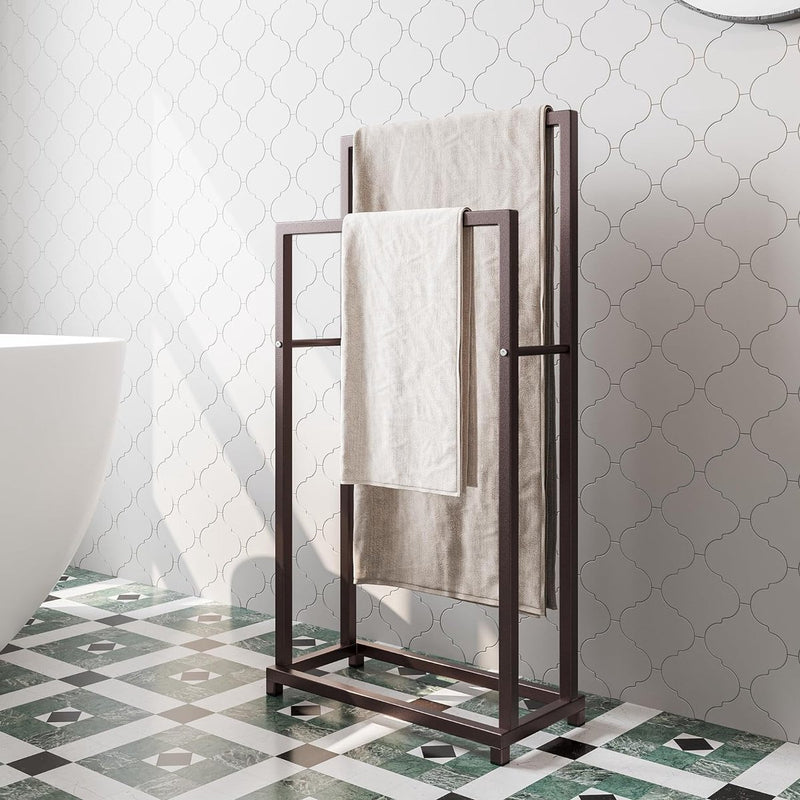Handdoekenrek, handdoekenrek vrijstaand met 2 handdoekstangen, badkamer badhanddoekhouder staal, badkamer handdoekhouder, brons