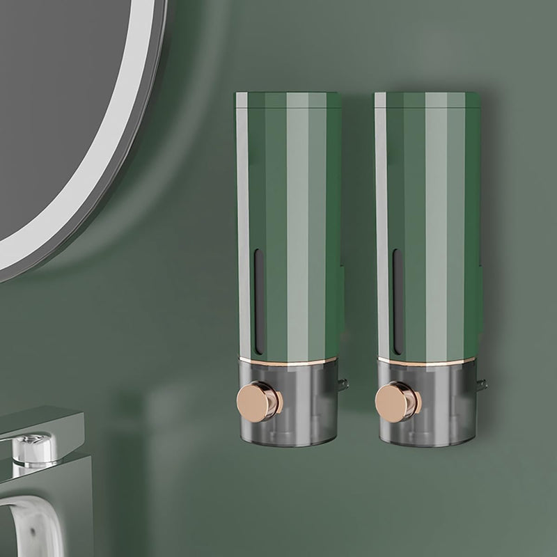 Zeepdispenser wandbevestiging, set van 2 zeepdispenser zonder boren 450 ml, wastafel badkamer douchegel dispenser, geschikt voor shampoo, handdesinfectiemiddel, spoeling, malachietgroen