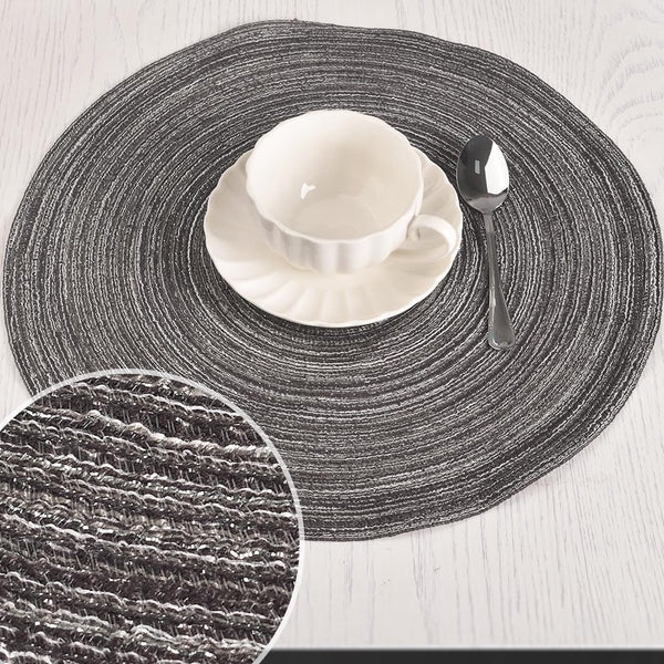 Ronde placemats Set van 4 45 cm gevlochten wasbare placemats zwart en grijs