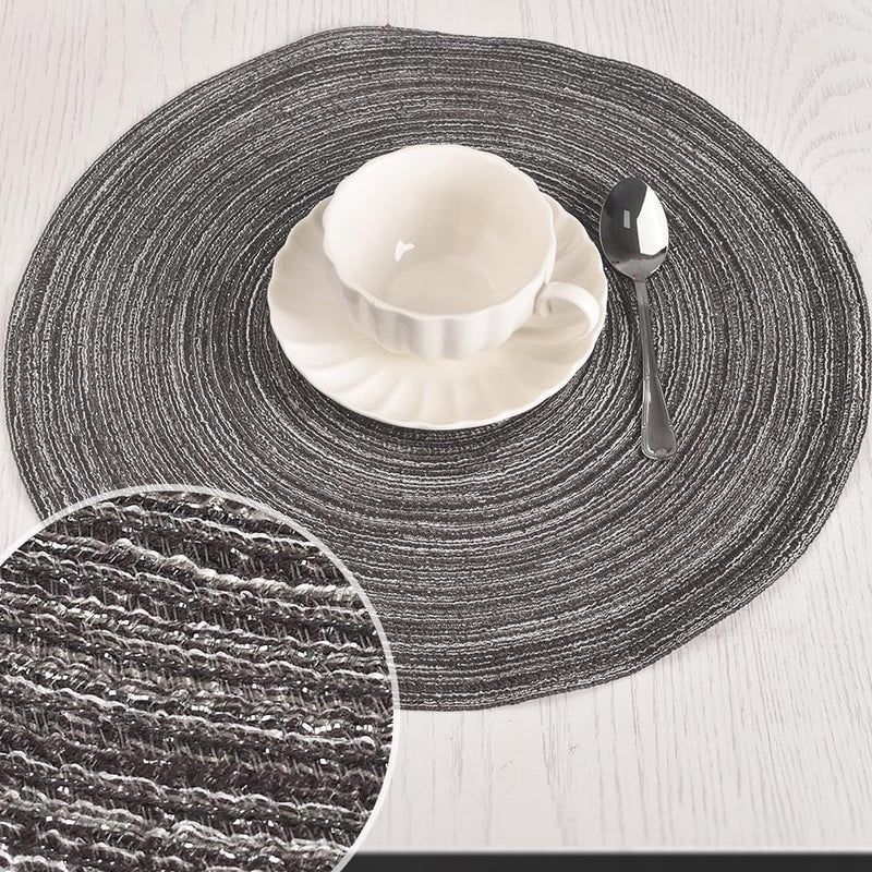 Ronde placemats Set van 4 45 cm gevlochten wasbare placemats zwart en grijs